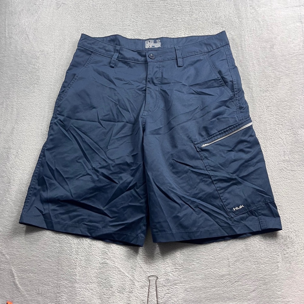 Huk Mens Performance Fishing Shorts Navy Blue Size 32 Quick Dry Cargo Pocket